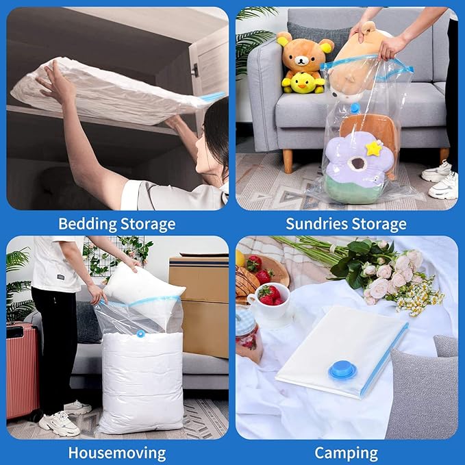 6Pack Thickened Space Saver Vacuum Storage Bags Medium for Clothes with Hand Pump, Vacuum Sealed Bags for Clothing, Comforters and Blankets