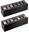 Lolalet Belt Organizer for Closet, Belt Box & Storage Drawer -Black | PU Leather Belt Holder with 7 Extra-Wide Compartments, Soft Lining, Fits Entryway Cabinet, for Men & Women, 2 Packs