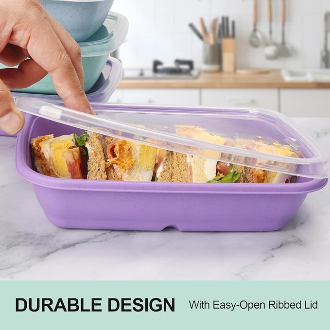 32 oz Meal Prep Containers,10Pcs Reusable Food Storage Containers with Lids | Wheat Straw Bento Lunch Box Container, Stackable Tupperware To Go Food Containers,BPA Free, Microwave Freezer Dishwasher Safe