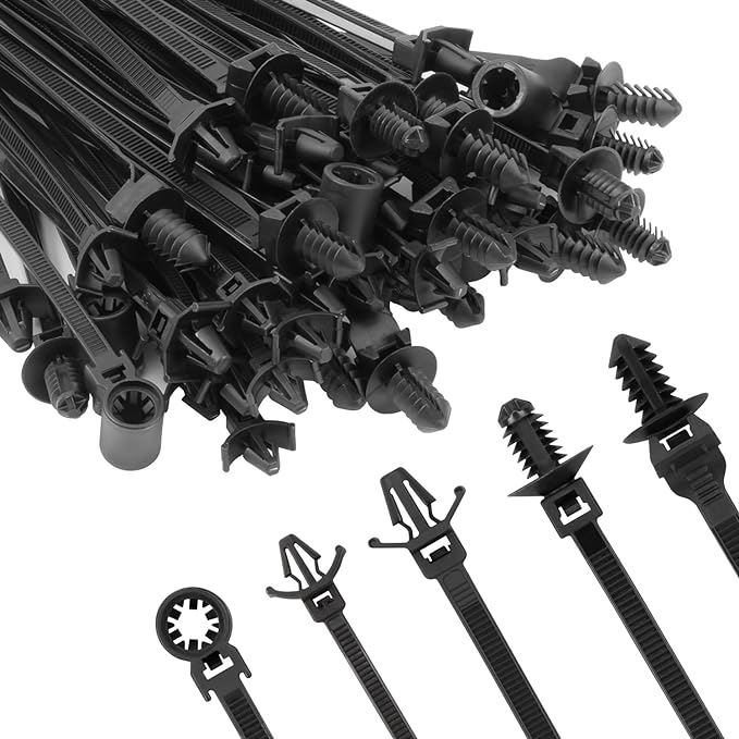 Armpow 210 PCS Automotive Installation Black Push Mount Cable Zip Ties Assorted Sizes, Heavy Duty Self-Locking UV Resistant Wire Ties - For Indoor Wire Bundling, Construction, Automotive