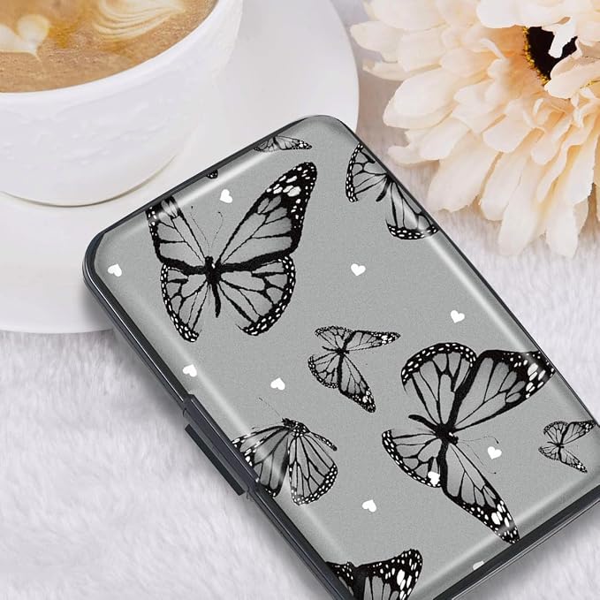 Coco Rossi Credit Card Holder RFID Aluminum Small Mini Wallet Women | Metal Wallet, Business Cards Holder, ID Case, Slim Sleeves, Womens Girls Gift, Carry Wallets for Travel, Black Butterfly