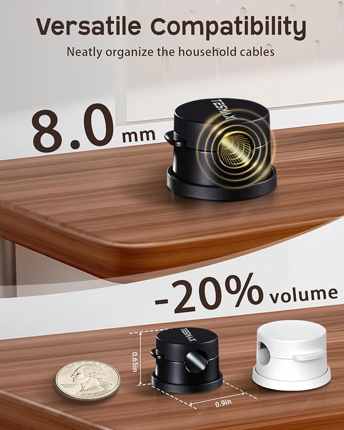 Magnetic Cable Clips 360° Rotation Cord Holder, 12 Pack Cord Organizer 1s Lock Cable Smooth Adjustable Desk Organizers and Accessories, Adhesive Cord Clips for Nightstand,Phone,Wall,Car,Home Office
