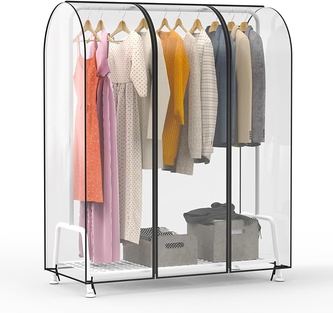 Zilink Clear Garment Rack Cover Transparent Clothes Rack Cover 50 in | Waterproof, Dustproof, Breathable, 2 Durable Zippers, Clear Garment Bags Wardrobe Cover for Garment Rack (Rack Not Included)