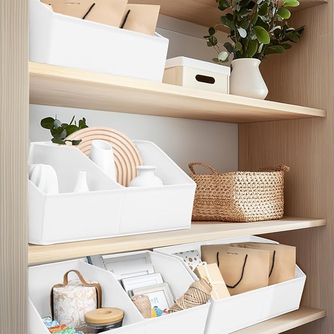 Homsorout Closet Organizers and Storage Bins - 4 Pack Collapsible Divided Trapezoidal Cube Storage Bins Baskets with Orange Handle for Organizing Clothes Blankets, Toys, Books, Towels(White)