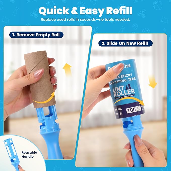 Extra Sticky Lint Roller for Pet Hair, 800 Sheets with 2 Handles | Easy Spiral Tear Lint Rollers,Lint Remover for Clothes, Dog and Cat Hair Remover with Ergonomic Handle