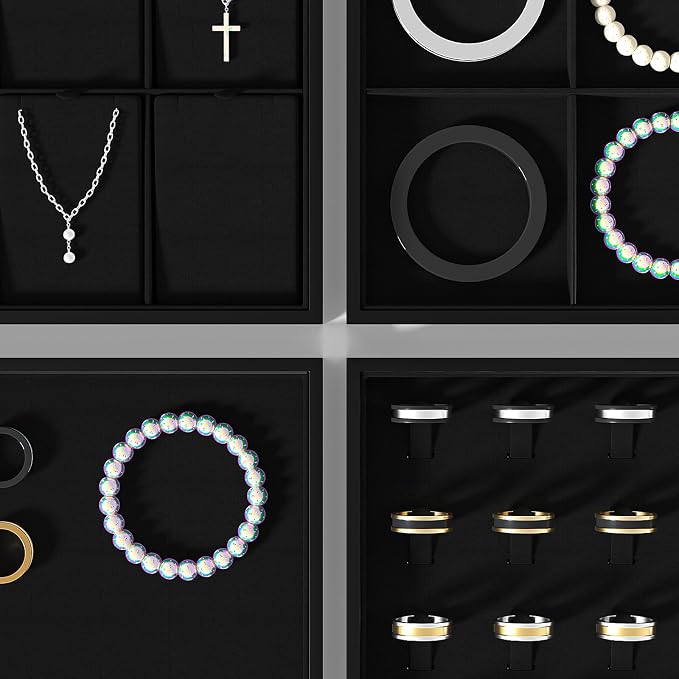 Julysky Jewelry Organizer Trays for Drawer,Jewelry Display Organizer Case for Women,Bracelet Necklace and Ring Display Stand for Selling,Velvet Jewelry Storage Display (Black, Empty Plate)