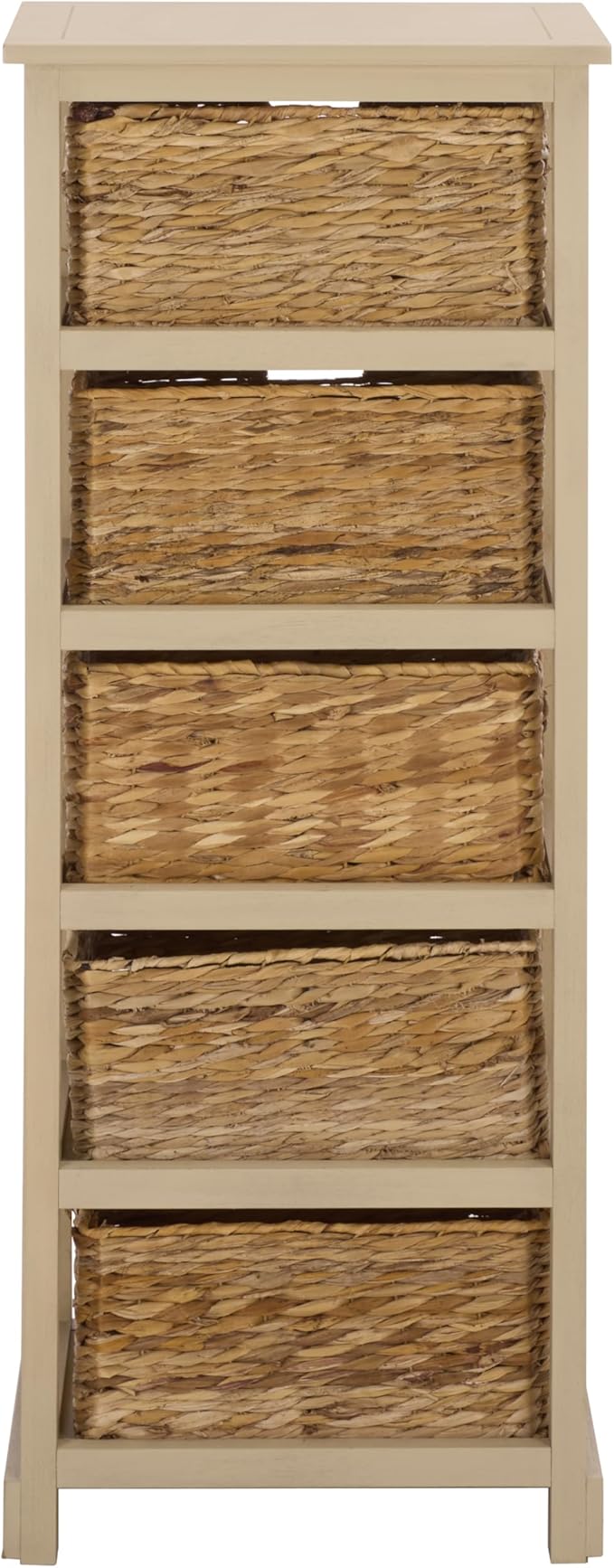 SAFAVIEH Home Collection – Vedette Sand 5-Basket Storage Tower, Natural Rattan Accent Design, Fully Assembled (AMH5739G)