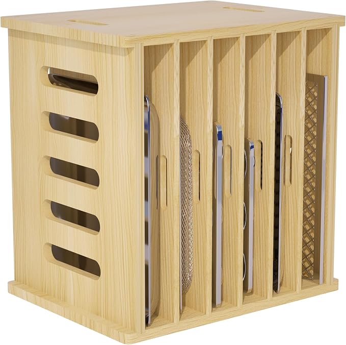 7 Tier Wooden Tray Dividers for Cabinets | Baking Cookie Sheet Organizer, Vertical/Horizontal Cabinet Dividers for Pots, Cutting Board, Kitchen Organizers and Storage
