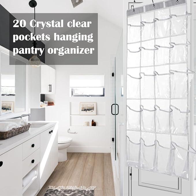 HomeRoots 2 Pack Minimalist Clear Over the Door Organizer with 20 Pockets, Over Door Organizer for Pantry, Bathroom, Closet Storage Door Organizer for Shoes and Toys