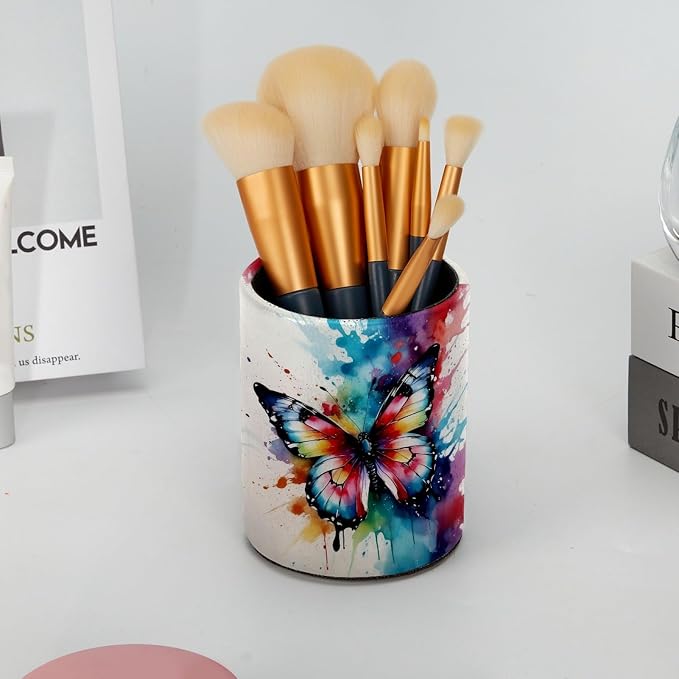 Vibrant Butterflies Pen Holder Pencil Organizer for Desk, 3.1” x 3.1” x 3.9” Pencil Cup Office Supplies, Large Capacity Cute Pen and Makeup Brush Holder for Home, School, Desktop