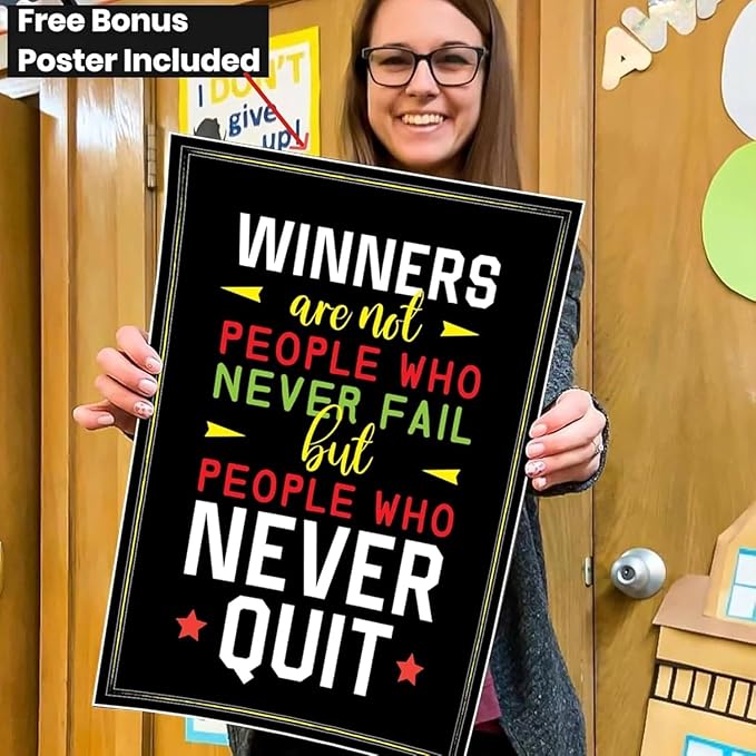 Flora Maria Shop 32 Set of 64 Motivational Posters,1 Free Inspirational Poster, Positive Classroom Decorations Quotes & Teacher Bulletin Boards, Growth Mindset for Elementary, Middle, High Schools