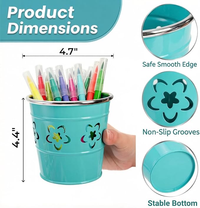 Noamus 9 Pack Metal Pen Holder, Desktop Pencil Bucket with Hollow Flower Cutouts, Colorful Makeup Brush Storage Cup, Versatile Cutlery Pots for Office Classroom School Crafts(9 Color)