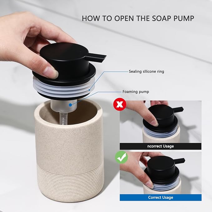 Resin Foaming Soap Dispenser, 11 OZ Bathroom & Kitchen Foam Soap Dispenser, Easy Press Pump, Refillable Hand Soap Dispenser, Modern Decor (Beige)
