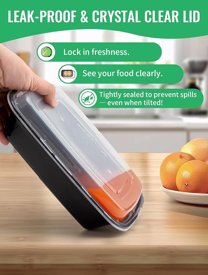 UMT Plastar 38 oz Rectangular Meal Prep Containers with Lids, 50 Pack BPA-Free Food Storage Containers