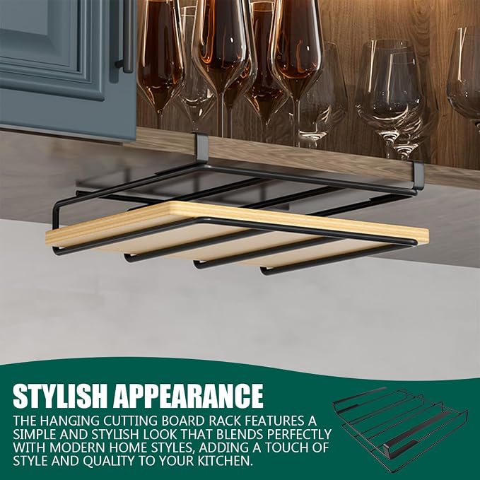 DOERDO Stainless Steel Hanging Chopping Board Rack Kitchen Organizer Metal Stand, Black, 10.4x9.8Inch