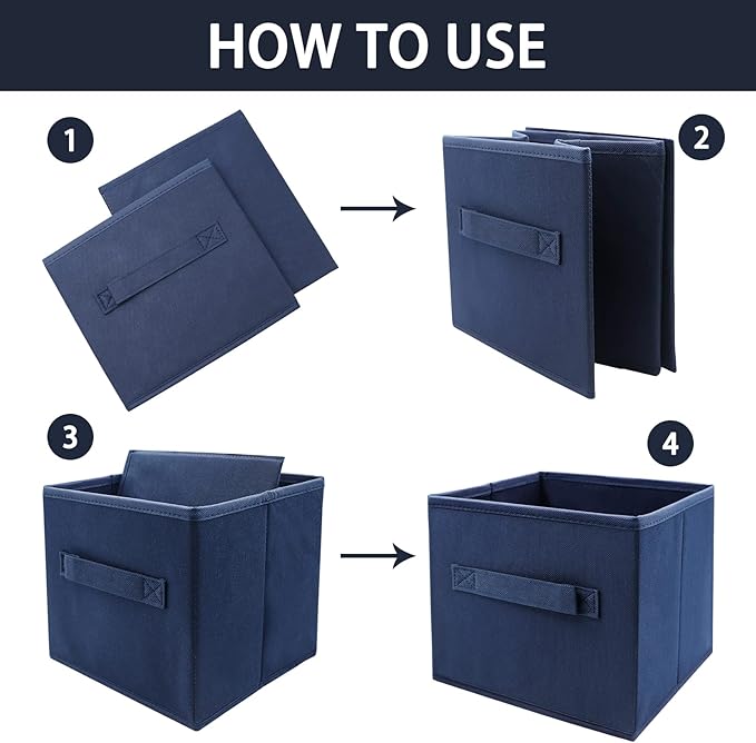 EBIGIC Small Storage Bins,Collapsible Fabric Storage Organizer 9.0"x7.5"x7.5" 3 Pack,Mini Storage Box,fit for closet, living room, bookshelf, Kids clothes and toys storage and organization Blue