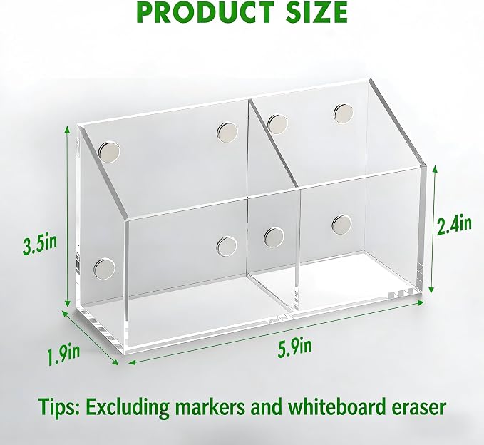 Magnetic Dry Erase Marker Holder for Whiteboard, Acrylic Magnet Pen Holder for Refrigerator Fridge, Marker Holder for Classroom Teacher, Pencil Cup, Office Accessories Decor, Locker Organizer