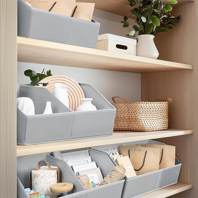 Homsorout Closet Organizers and Storage Bins - 6 Pack Collapsible Divided Trapezoidal Cube Storage Bins Baskets For Organizing Clothes Blankets,Toys, Books, Towels(Light Grey)