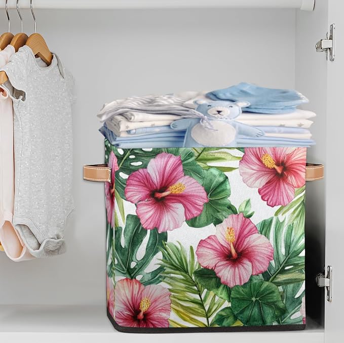 TropicalLife Floral Tropical Storage Cube, 13 Inch Fabric Cube Storage Organizer Bin for Shelves Clothes, Decorative Foldable Storage Boxes