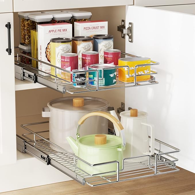LOVMOR Pull Out Cabinet Organizer 10½"W x 21½"D, Kitchen Cabinet Pull Out Shelves Slide Out Storage