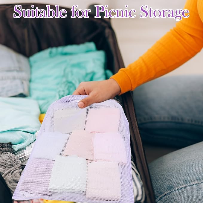 Frienda 6 Pieces Mesh Stuff Sack, 11 x 15 Inch Durable Nylon Drawstring Laundry Bag for Rinsing Beach Toys, Seashell Collecting, Mesh Bags for Travel(Gradient Purple)