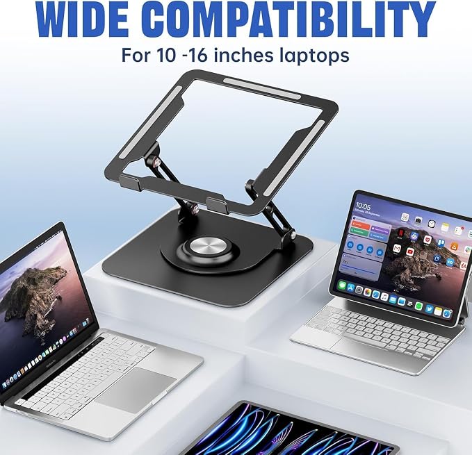 JOYEKY Laptop Stand for Desk, Adjustable Computer Stand with 360° Rotating Base, Ergonomic Laptop Riser for Collaborative Work, Foldable & Portable Laptop Stand, fits for All 10-16" Laptops