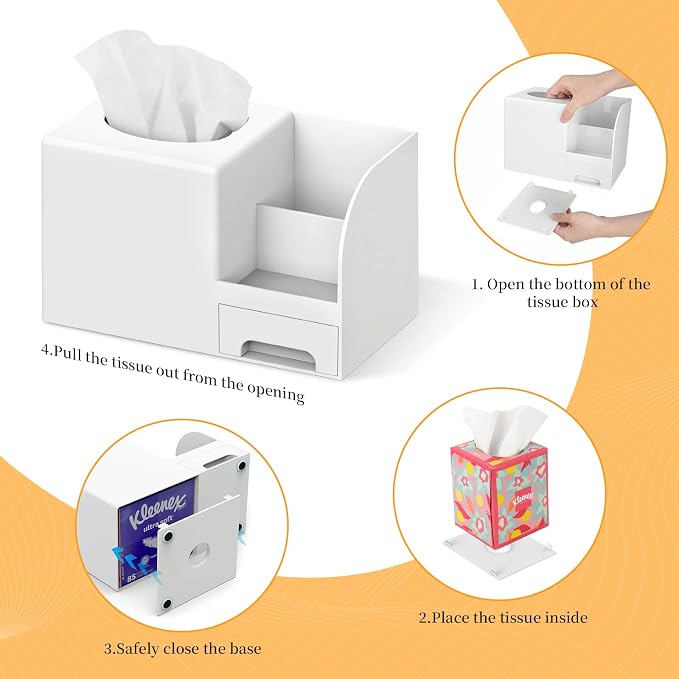 Chintu Makeup Brush Tissue Holder, Acrylic Makeup Organizer, Desk Organizer for Dorm, Bathroom Drawer Organizers and Storage, Countertop Makeup and Tissue Organizer Vanity, White
