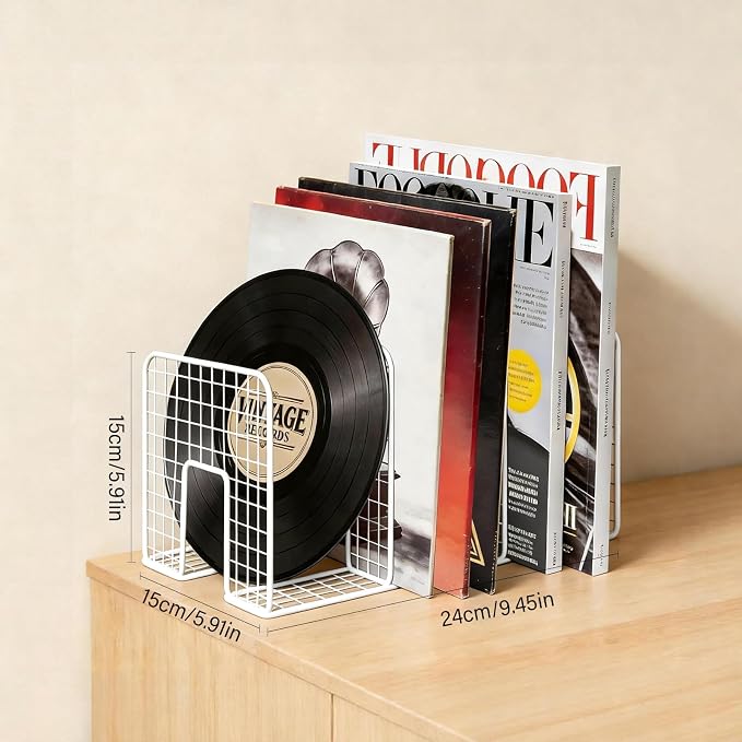 DAWASAPAT Vinyl Record Storage Holder Stand Vinyl Coated Metal Wire Rack Tabletop Magazine Holder Rack, Record Storage, Album Storage Rack Sorter Organizer for Home Office school