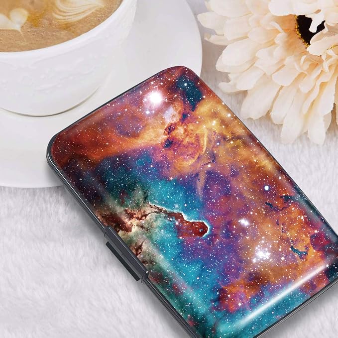 Coco Rossi Credit Card Holder RFID Aluminum Small Mini Wallet Women | Metal Wallet, Business Cards Holder, ID Case, Slim Sleeves, Womens Girls Gift, Carry Proof Wallets for Travel, Space