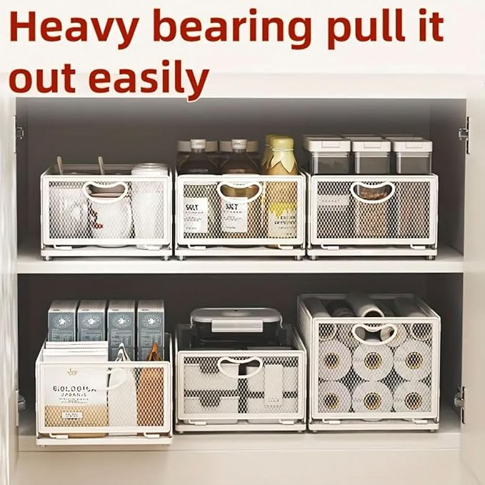 Pull out Cabinet Organizer with Sliding Drawer, 1 Pack Under Sink Organizers and Storage Rack, Adhesive Nano Film Heavy Duty Slide out Pantry Shelves for Kitchen,Sink, 9.6"W x15.7"D x 8.4"H