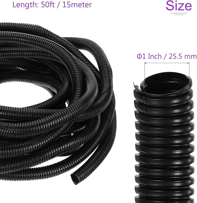 DMiotech 50ft Wire Loom Split Tubing 1 Inch(25.5 Mm) ID, Cord Protectors from Pet Flexible Conduit Cable Management for Office, Home, Garden, Black