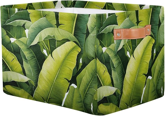 Cube Storage Bins for Shelves, Banana Leaf Collapsible Fabric Toys Storage Basket Box with Handles for Home Office Bedroom Closet