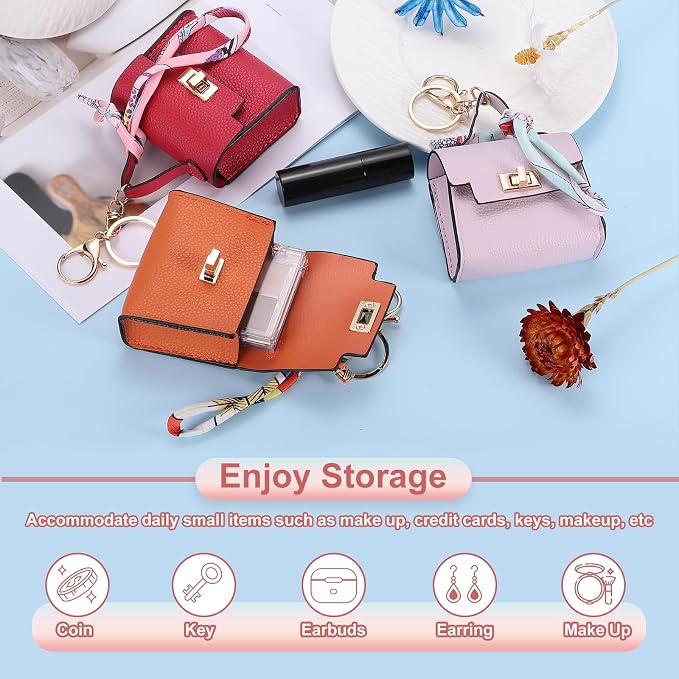 PATIKIL Mini Backpack Keychain, Cute Coin Purse Keychain PU Leather Backpack Purse Key Chain Little Earbud Bag Keychains for Women Mini Card Data Cable Organizer, White