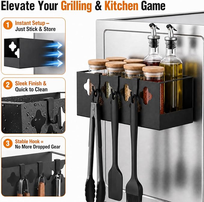 Linidcoud 2 Pack Metal Magnetic Spice Rack Organizer for Pellet Grill Accessories, Outdoor Grill Storage for Most Pellet Smokers, Ironwood Series, Pro Series, Z-Grills, Pit Boss