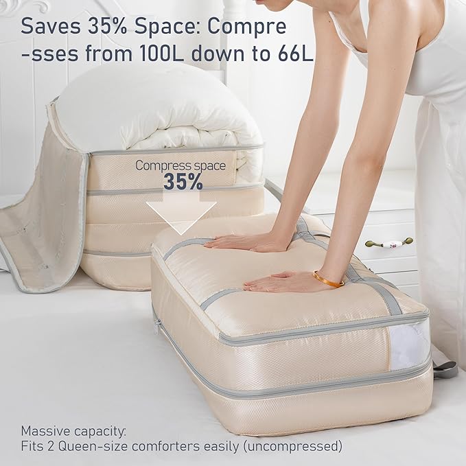 DIMJ 100L Comforter Storage Bag with Handls, Large Washable Blanket Storage, Compression Packing Totes Moving Bags With Zipper, Space Saving Containers For Pillow, Clothes, Bedding, 2 PCS