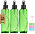 3 Packs 8 oz Green Plastic Spray Bottles, Black Fine Mist Sprayer | Refillable Empty Bottles with Cap, For Essential Oils, Perfumes, Travel, Cleaning Solutions, With Labels & Funnel