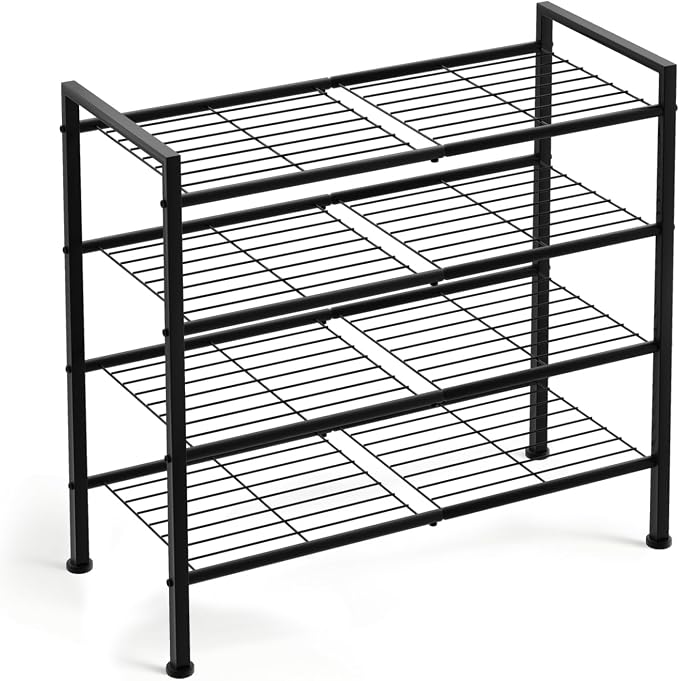 4-Tier Shoe Rack,Metal Simple Narrow Shoe Storage | Organizer Shelf for Closet,Entryway, Bedroom,Garage (Black, 4 Tier)