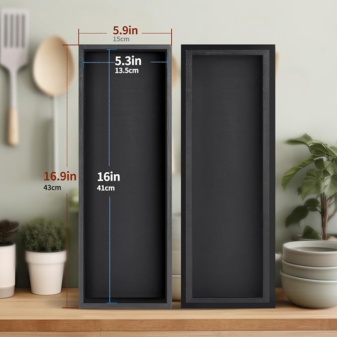 Bamboo Utensil Drawer Organizer Set of 2 | Black Stackable Silverware Organizer Tray | Natural Wood Utensil Caddy | Flatware Cutlery Storage Box for Kitchen Drawer