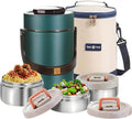 67 oz Adults Stainless Steel Vacuum Insulated Wide Mouth Soup Food Thermo Hot Food Jar with Keep Thermal Portable 3 Tier Stackable Bento Hot Food Containers Lunch Boxes (67 oz Green)