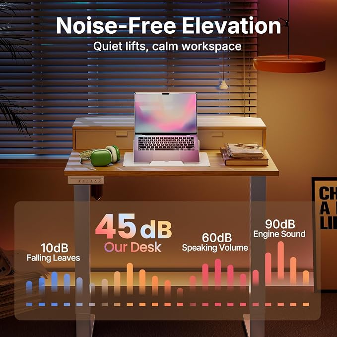 HUANUO 32" X 21" Electric Standing Desk with 2 Drawers, C-Clamp Mount Compatible, Height Adjustable Computer Desk, Home Office Stand Up Desk with 4 Preset Heights & 2 Hooks, Light Walnut