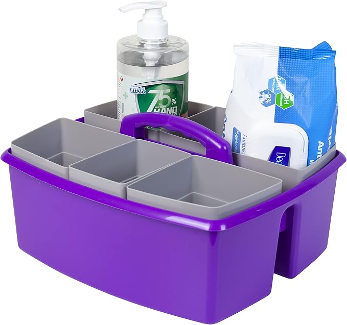 Storex Large Classroom Craft Caddy with Cups, 13 x 11 x 6.575 Inches, Purple, Case of 2 (00986A02C)
