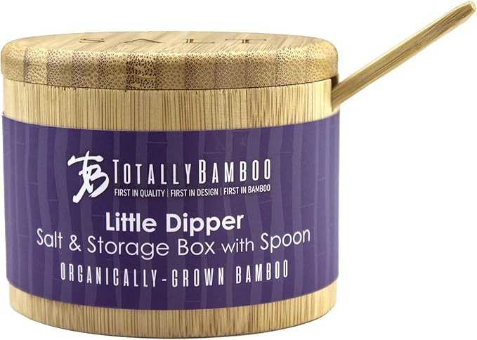 Totally Bamboo Little Dipper Salt Cellar Bamboo Storage Box with Magnetic Swivel Lid, 6 Ounce Capacity, Includes Salt Spoon