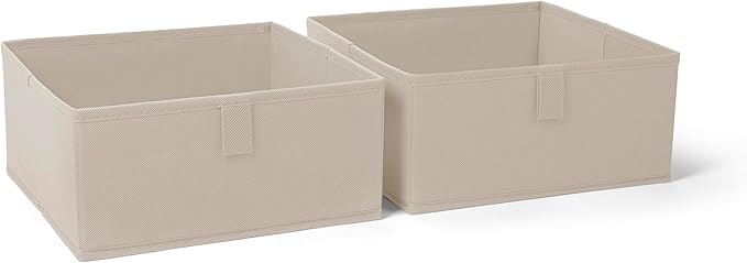 RiverRidge Folding Storage Bins - 2-pack of 5in Tall Taupe Cubes | Fabric Bins, Set of 2 Storage Cubes, Pull-tab Handles, Playroom Closet Organizer, Collapsible Cubby with Bottom Board Insert