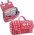 Cute Checkered Pencil Case, Red White Plaid, Large Capacity Gingham Pattern Pen Bag with Handle, Big Stationery Organizer, Multi-Use Storage Pouch, 8.7x1.6x4.7 Inches, Red