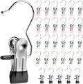 Senbowe 30 Pack Heavy Duty Clothes Pins, Boot Hangers for Closet, Laundry Hook Hanging Clips Clamps for Closet Organizer Pants Hats Socks Towels Clips, Clothespins Hanger for Travel Handbag Legging