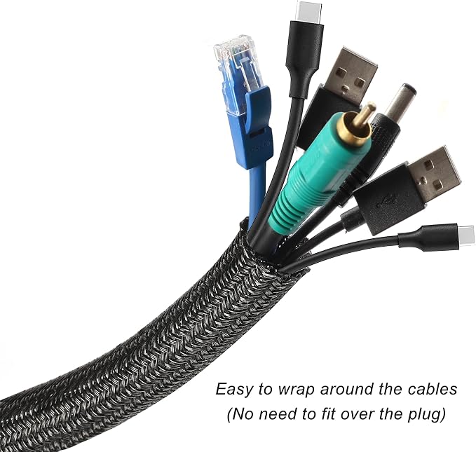 Cable Management Sleeve, Split Design, 25FT - 1 Inch, Black | Cord Protectors from Pets | Heat & Abrasion Resistant Wire Loom | Automotive Wiring & Home Office Cable Organization