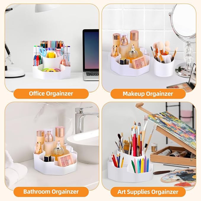 Rotating Desk Pen Organizer, 13 Storage Slots, Large Capacity Pen & Marker Holder, Multifunctional Desktop Organizer for Stationery, Cosmetics, and Kitchen (White)