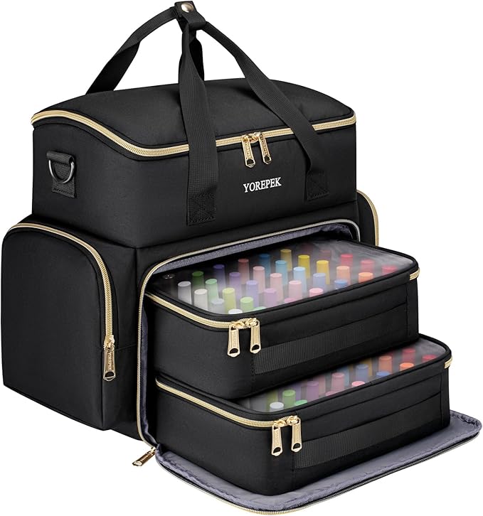 YOREPEK Large Nail Polish Organizer Case Holds 70 Bottles (15ml/0.5 fl.oz) | Nail Tech Organizers and Storage 2 Removable Nail Pouches Fits Nail Supplies, maleta para manicurista profesional