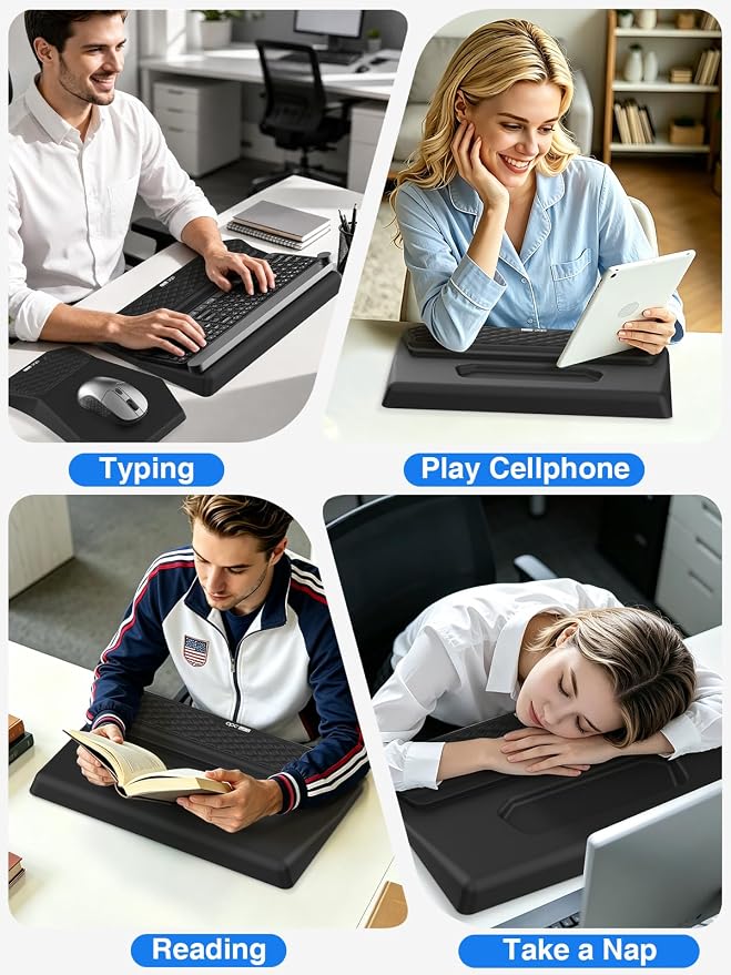 Ergonomic Wrist Rest with Keyboard Stand and Mouse Pad for Easy Typing | Keyboard Holder with Storage Slot, Mousepad for Carpal Tunnel Pain Relief with Massage Bulge and Slow Rebound Memory Foam