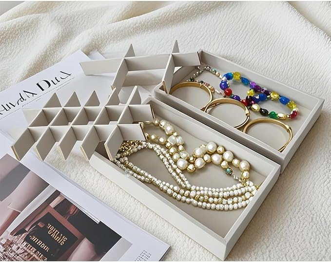 Stackable Jewelry Organizers and Storage with Velvet Jewelry Trays, Earring Organizer and Jewelry Drawer Organizer Inserts for Drawers